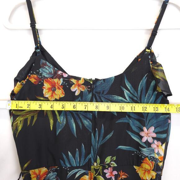 By & By Dress Faux Wrap Women 9 Black Floral High-Low Lined Cold Shoulder Belted - Picture 4 of 13